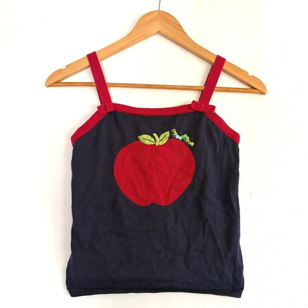 Vintage‎ Gymboree 2003 Apple Caterpillar Sequin Knit Tank Top Navy Red Size 9